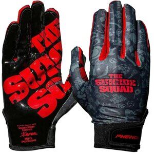 The Suicide Squad XL Football Gloves By Phenom Black/Red Adult Sports Gear